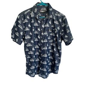 Jackson Hole Mens Blue White Dessert Print Button Down Shirt Size Large